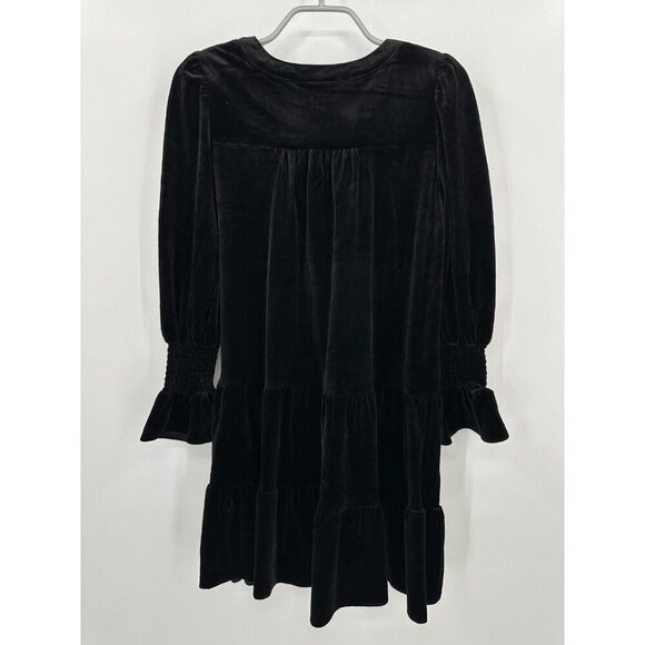 Pomander Place by Tuckernuck Black Velvet Kenzo Dress sz S Tiered Mini Swing - Picture 4 of 5